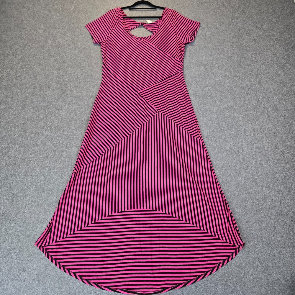 Espresso Long Maxi Dress Womens XL Pink Black Striped Cutout Detailed Hi Low Hem